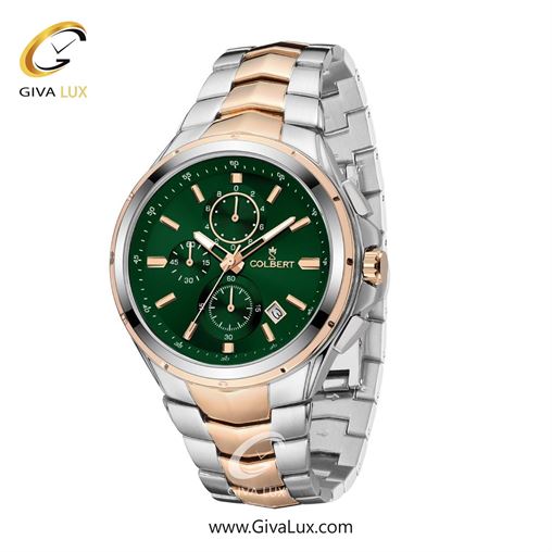 ساعت مچی اورجینال مردانه کلبرت COLBERT سه موتوره کرنوگراف نقره ای-رزگلد | رزگلد-نقره ای| سبز یشمی تیره| کد رفرنس 0294M