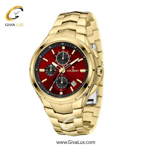 ساعت مچی اورجینال مردانه کلبرت COLBERT سه موتوره کرنوگراف طلایی | طلایی| زرشکی| کد رفرنس 0294M