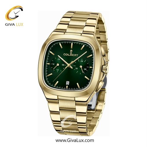 ساعت مچی اورجینال مردانه کلبرت COLBERT سه موتوره فول تایم طلایی | طلایی| سبز یشمی تیره| کد رفرنس 0295G