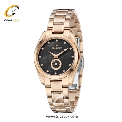 ساعت مچی اورجینال زنانه کلبرت COLBERT دو موتوره زیر ثانیه رزگلد | رزگلد| مشکی| کد رفرنس 0308L