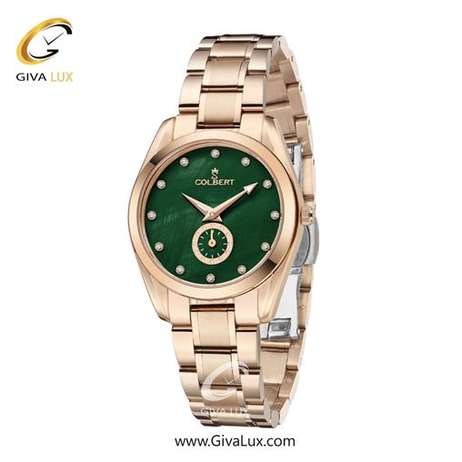 ساعت مچی اورجینال زنانه کلبرت COLBERT دو موتوره زیر ثانیه رزگلد | رزگلد| سبز یشمی تیره| کد رفرنس 0308L