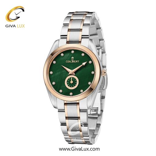 ساعت مچی اورجینال زنانه کلبرت COLBERT دو موتوره زیر ثانیه رزگلد | نقره ای-رزگلد| سبز یشمی تیره| کد رفرنس 0308L