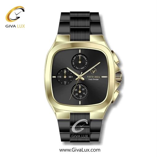 ساعت مچی اورجینال مردانه ویتوریا | Vittoria سه موتوره فول تایم طلایی | مشکی| مشکی| کد رفرنس VT3185