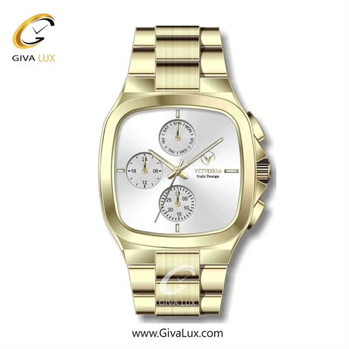 ساعت مچی اورجینال مردانه ویتوریا | Vittoria سه موتوره فول تایم طلایی | طلایی| نقره ای| کد رفرنس VT3185