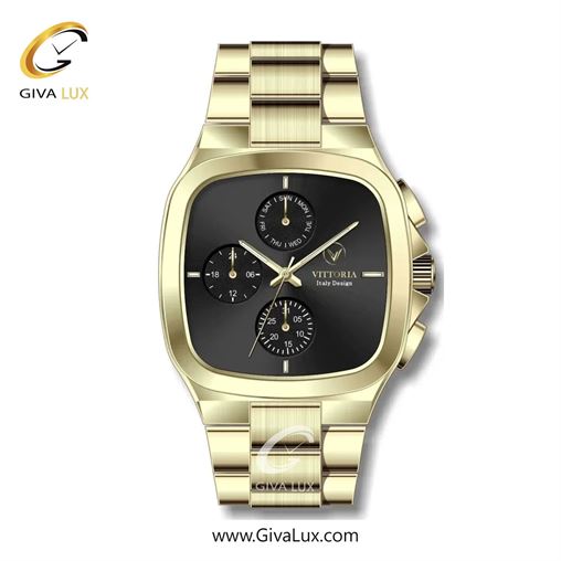 ساعت مچی اورجینال مردانه ویتوریا | Vittoria سه موتوره فول تایم طلایی | طلایی| مشکی| کد رفرنس VT3185