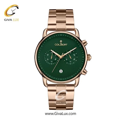 ساعت مچی اورجینال مردانه کلبرت COLBERT سه موتوره فول تایم رزگلد | رزگلد| سبز یشمی تیره| کد رفرنس 0325M