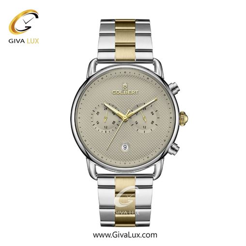 ساعت مچی اورجینال مردانه کلبرت COLBERT سه موتوره فول تایم نقره ای | طلایی-نقره ای| خاکستری بژ-کرم| کد رفرنس 0325M