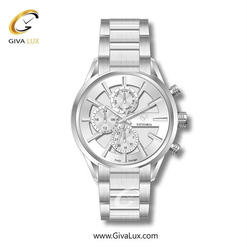 ساعت مچی اورجینال مردانه ویتوریا | Vittoria سه موتوره فول تایم نقره ای | نقره ای| نقره ای| کد رفرنس VT3258
