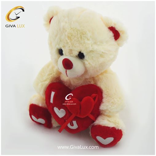 خرس پولیشی 28 سانتی متری کرم رنگ با قلب