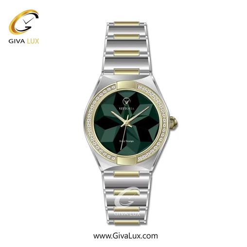 ساعت مچی اورجینال زنانه ویتوریا | Vittoria طلایی | طلایی-نقره ای| سبز یشمی تیره| کد رفرنس VT3430
