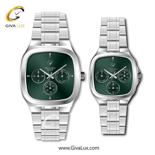 ساعت مچی اورجینال زنانه ویتوریا | Vittoria سه موتوره فول تایم نقره ای | نقره ای| سبز| کد رفرنس VT3466L 3466-3.jpg