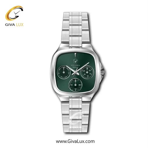 ساعت مچی اورجینال زنانه ویتوریا | Vittoria سه موتوره فول تایم نقره ای | نقره ای| سبز یشمی تیره| کد رفرنس VT3466L