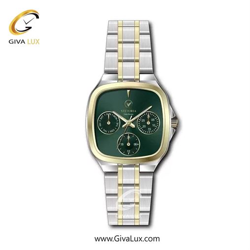 ساعت مچی اورجینال زنانه ویتوریا | Vittoria سه موتوره فول تایم طلایی | نقره ای-طلایی| سبز یشمی تیره| کد رفرنس VT3466L