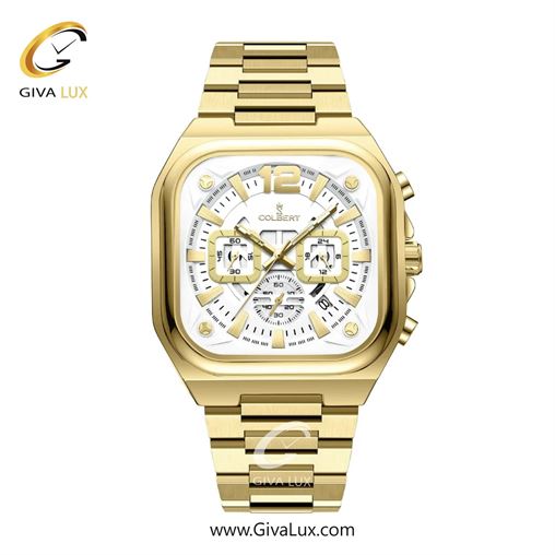ساعت مچی اورجینال مردانه کلبرت COLBERT سه موتوره کرنوگراف طلایی | طلایی| سفید| کد رفرنس 0357M