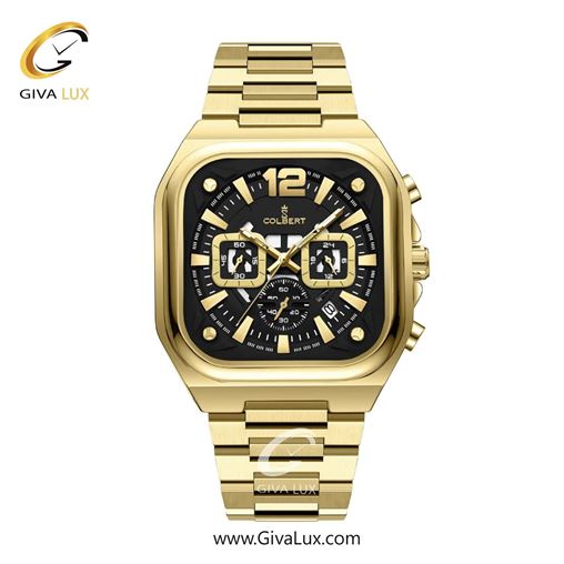 ساعت مچی اورجینال مردانه کلبرت COLBERT سه موتوره کرنوگراف طلایی | طلایی| مشکی| کد رفرنس 0357M