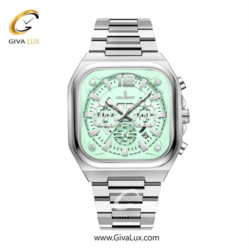 ساعت مچی اورجینال مردانه کلبرت COLBERT سه موتوره کرنوگراف نقره ای | نقره ای| سبز| کد رفرنس 0357M