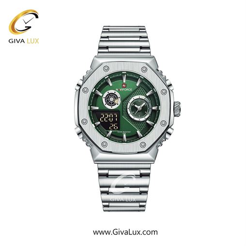 ساعت مچی مردانه دوزمانه بند استیل نقره ای ناوی فورس (نیوی فورس) NF9216 S/GN 434_SGN.jpg