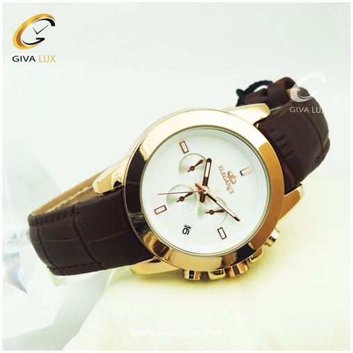 ساعت مچی زنانه بند چرمی قهوه ای الگانس