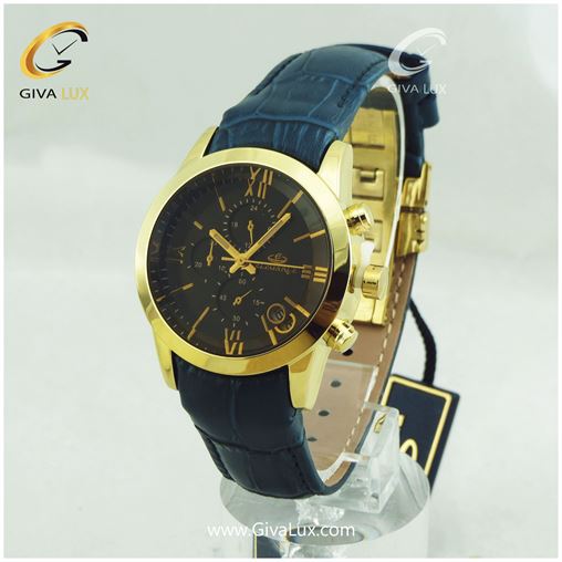 ساعت مچی زنانه بند چرمی سورمه ای طرح سه موتوره الگانس