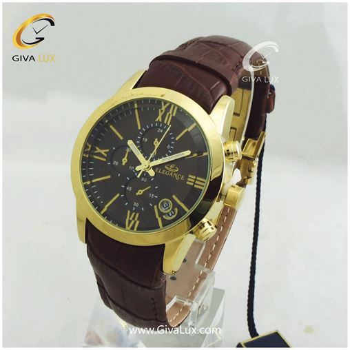 ساعت مچی زنانه طرح سه موتوره  بند قهوه ای  الگانس