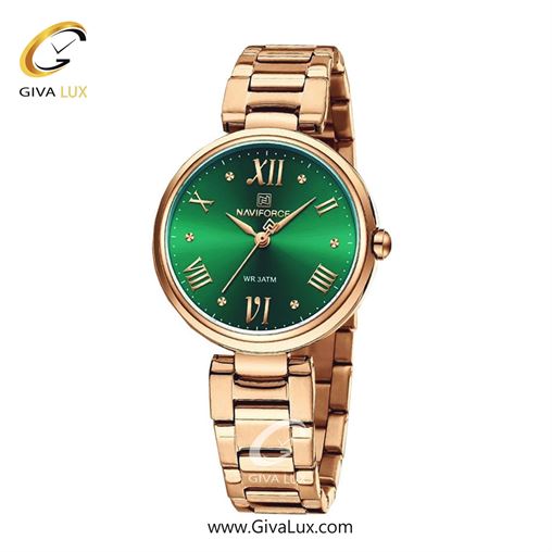 ساعت مچی زنانه بندفلزی ناوی فورس(نیوی فورس)رز گلد NF5030 RG/GN 491_5030Ro-Green.jpg