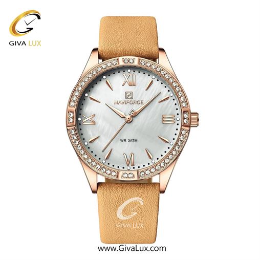 ساعت مچی زنانه بند چرمی دورنگین ناوی فورس (نیوی فورس) NF5038 RG/W 5038RG-W.jpg