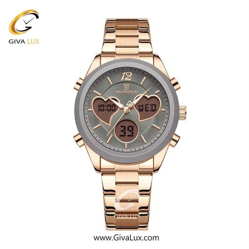 ساعت مچی اورجینال زنانه ناوی فورس|Naviforce|نوی فورس|نیوی فورس دو زمانه طوسی | رزگلد| طوسی| کد رفرنس NF5045S RG/B.GY/RG