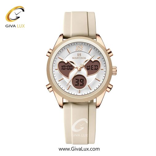 ساعت مچی اورجینال زنانه ناوی فورس|Naviforce|نوی فورس|نیوی فورس دو زمانه رزگلد-کرم | کرم| نقره ای| کد رفرنس NF5045T RG/W/BG