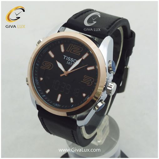 ساعت مردانه بند چرمی مشکی دو زمانه تیسوت