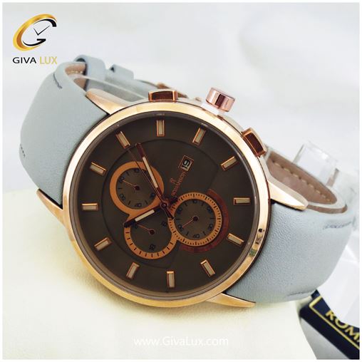 ساعت مچی مردانه طرح سه موتوره رومانسون بندچرمی طوسی