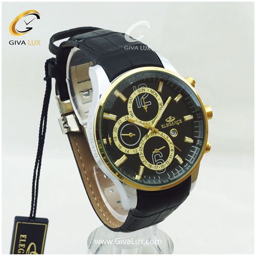 ساعت مچی مردانه بند چرمی مشکی الگانس