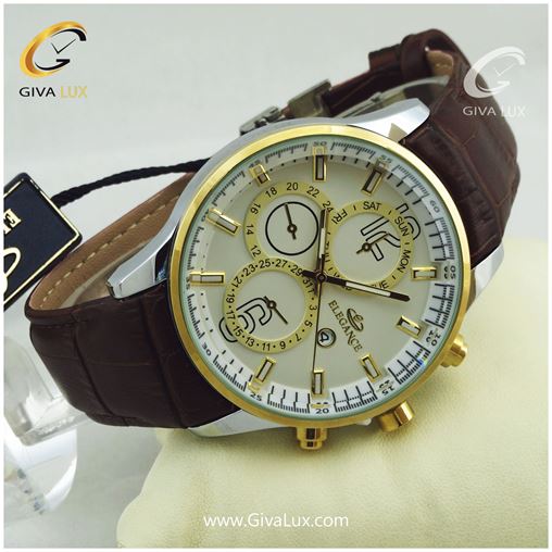 ساعت مچی مردانه بند چرمی قهوه ای الگانس