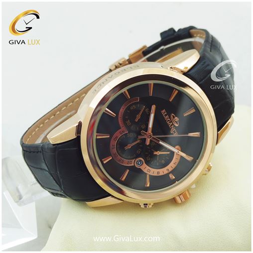 ساعت مچی مردانه بند چرمی مشکی الگانس