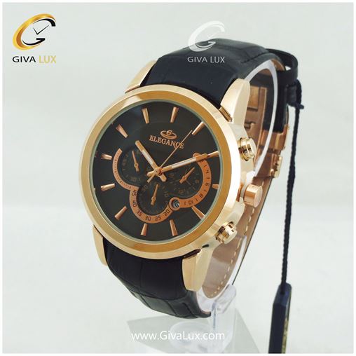 ساعت مچی مردانه بند چرمی مشکی الگانس