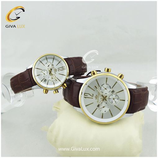 ست ساعت مچی زنانه و مردانه بند چرمی قهوه ای الگانس