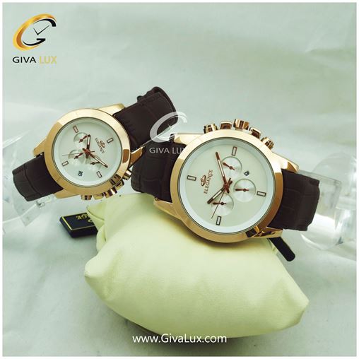 ساعت مچی ست زنانه و مردانه بند چرمی قهوه ای مدل الگانس