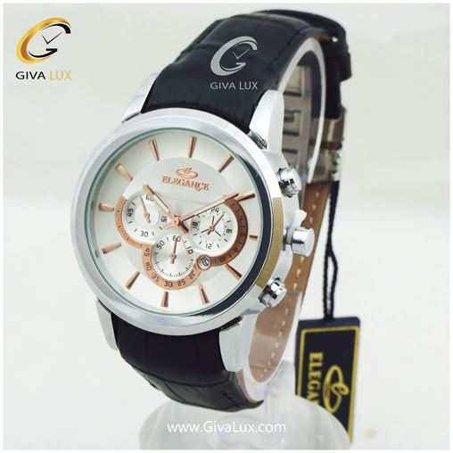 ساعت مچی مردانه بند چرمی مشکی الگانس