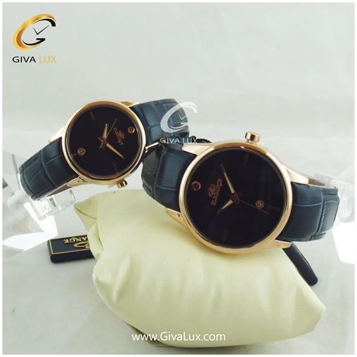 ست ساعت مچی مردانه و زنانه بند چرمی سورمه ای الگانس