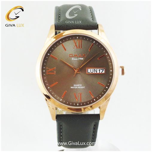 ساعت مچی مردانه بند چرمی طوسی OMAX