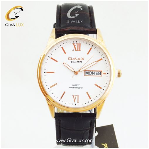 ساعت مچی مردانه بند چرمی قهوه ای OMAX