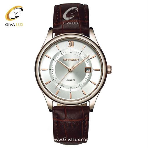 ساعت مچی مردانه بند چرمی قهوه ای ساندا مدل SANDA 202