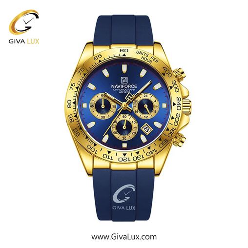 ساعت مچی اورجینال مردانه ناوی فورس|Naviforce|نوی فورس|نیوی فورس سه موتوره کرنوگراف طلایی | آبی کاربنی| آبی کاربنی| کد رفرنس NF8054 G/BE/BE 55_NF8054-GBEBE.jpg