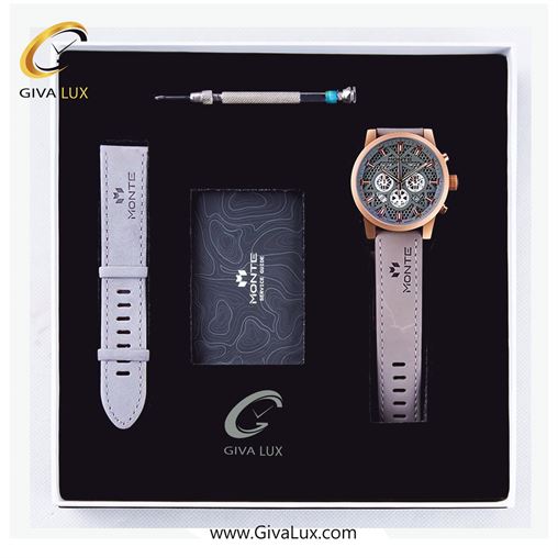 پک کادویی ساعت مچی مردانه سه موتوره کرنوگراف بند چرمی طوسی مونته با بند اضافه  M751340 GRAYRG 56071.jpg