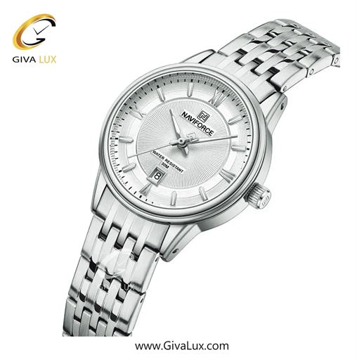 ساعت مچی زنانه تک موتوره بند استیل نقره ای ناوی فورس(نیوی فورس) NF8040 S/S/W