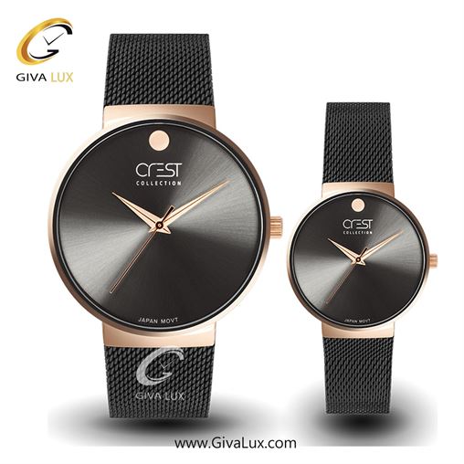 ساعت مچی اورجینال ست کرست | Crest رزگلد | مشکی| مشکی| کد رفرنس Crest 6028-3