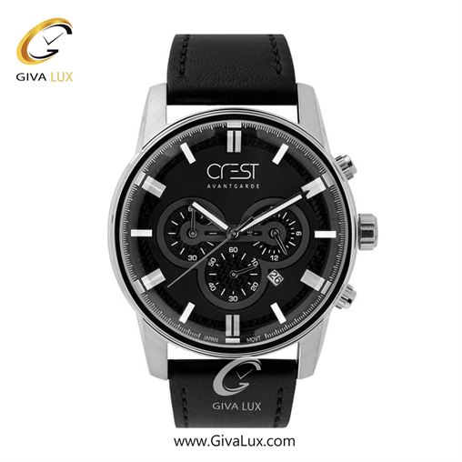 ساعت مچی اورجینال مردانه کرست | Crest سه موتوره کرنوگراف نقره ای | مشکی| مشکی| کد رفرنس Crest 6162-2