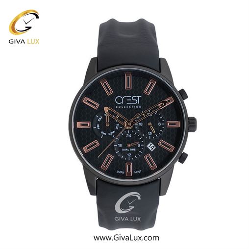 ساعت مچی اورجینال مردانه کرست | Crest سه موتوره کرنوگراف مشکی | مشکی| مشکی| کد رفرنس Crest 6209-3