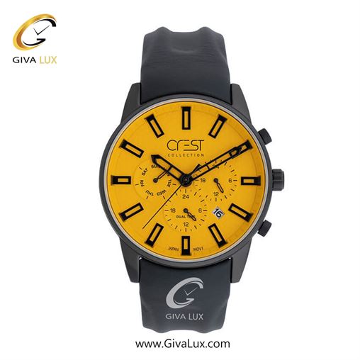 ساعت مچی اورجینال مردانه کرست | Crest سه موتوره کرنوگراف مشکی | مشکی| زرد| کد رفرنس Crest 6209-5