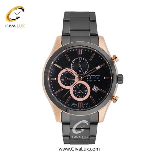 ساعت مچی اورجینال مردانه کرست سه موتوره فول تایم مشکی-رزگلد | مشکی| مشکی| کد رفرنس Crest 6218-2