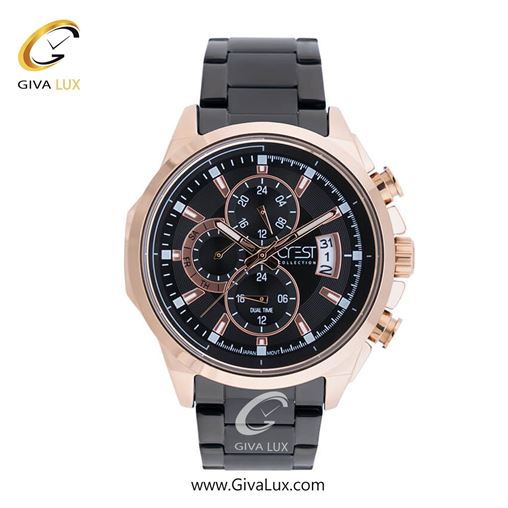 ساعت مچی اورجینال مردانه کرست سه موتوره فول تایم رزگلد | مشکی| مشکی| کد رفرنس Crest 6219-6